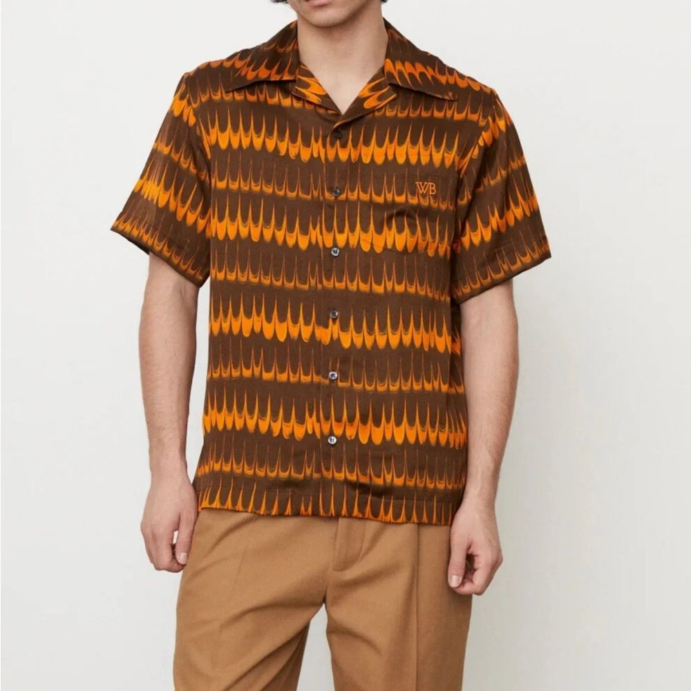 Wales Bonner Rhythm Short Sleeve Shirt In Brown Orange, Nwt, Size 46